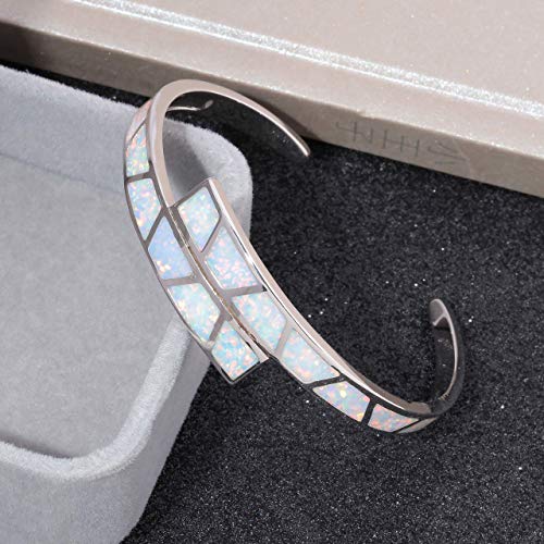 CiNily Womens Cuff Bracelet,Opal Bangle Bracelets Gold Plated Hypoallergenic Ladies Gemstone Open Cuff Bangle Bracelet - color: white+white