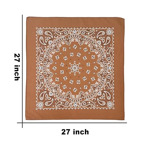 Junvena 27 Inch Extra Large Bandana 100% Cotton,Soft Thin Breathable Headband for Men Women, Solid & Paisley - color: Coffee 3 Pack