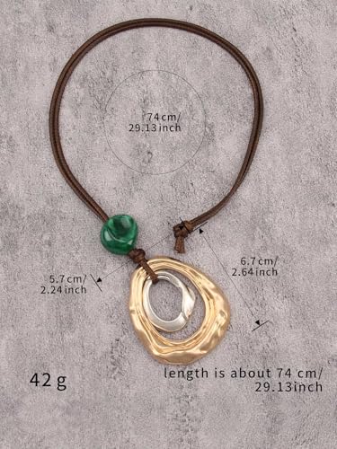 GelConnie Leather Necklace for Women Round Wooden Pendant Long Leather Choker Vintage Sweater Necklace Gold Chunky Boho Necklaces for Women - style: Boho Circle Necklace Gold