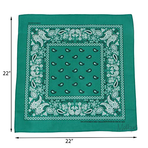 Motique Accessories 22 Inch Cotton Paisley Bandana - color: Kelly Green
