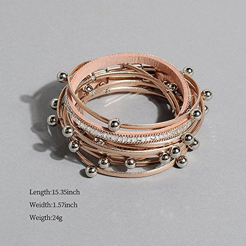 Artilady Leather Wrap Bracelets for Women - Pearl Bracelets Handmade Clasp Bangle Bracelet with Beads Jewelry Gift for Women and Mother - style: Rose Gold