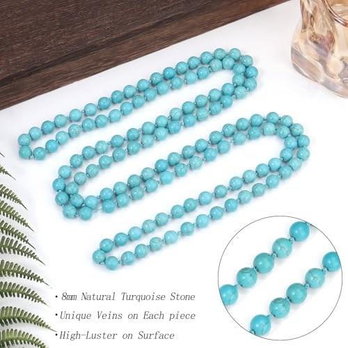 Beaded Necklace Hand Knotted for Woman - color: Turquoise