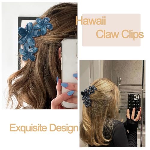 4Pcs Cute Hawaiian Flower Claw Hair Clips for Women Black Blue Large Claw Clips for Thick Thin Hair Strong Hold Beach Hair Accessories for Women and Girls - color: 08-Colorful