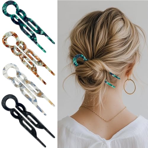 4 PCS French Hair Pins, Prestige Hair Pin for Women French Hairpin U-Shaped Elegant Clips Decorative New Styling Accessories for All Types (Retro) - color: Retro