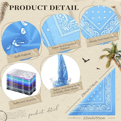 Suhine 24 Pcs Bandanas Bulk for Women Men 22 x 22 Inch Paisley Outdoor Headband Cowboy Handkerchief Summer - color: 12 Colors C