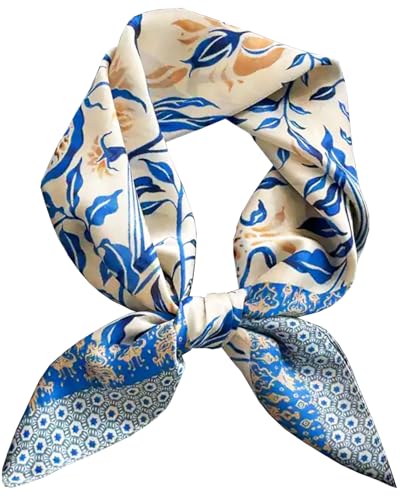 Saiusloa Neck Scarf For Womens Silky Head Scarves Hair Bandanas Square Scarf Fashion Accessories lightweight - color: 11-star Edge Blue Leaf