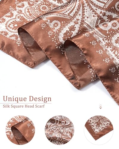 Molans 35" Silk Satin Square Head scarves - 4Pcs Large Scarfs Hair Bandana Head Kerchief Neck Scarf Sleeping Wraps for Women - color: Red, Brown, Black, Navy Blue