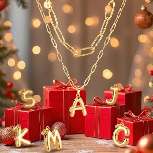 adoyi Dainty Heart Initial Necklaces 14K Gold Plated Layered Letter A-Z Pendant Necklace Stack Trendy Jewelry Birthday Valentines Gifts for Women Jewelry - color: Gold-Letter, style: L