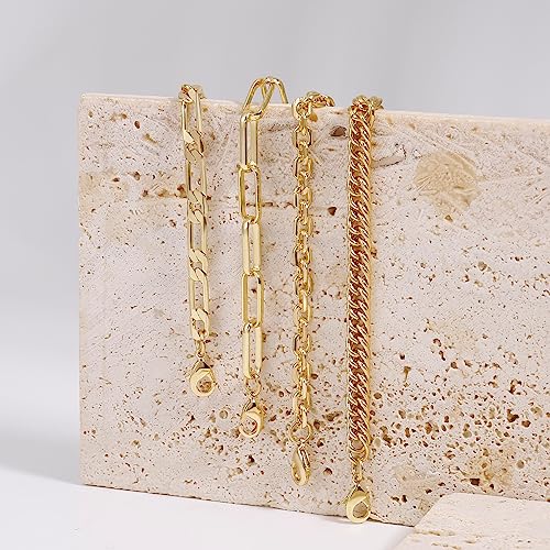 Waterproof Gold Chain Bracelet For Women Non Tarnish,14K Gold Plated Link Dainty Bracelets Stake Layered Bracelet Set Hypoallergen Gold Jewelry - color: Style-13