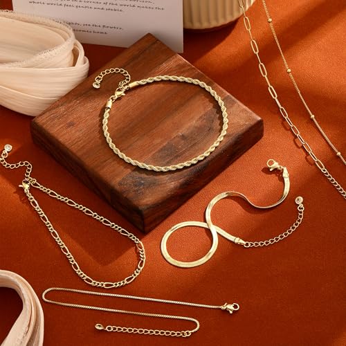 VIROMY Gold Ankle Bracelets for Women - Layered Anklets for Women Waterproof Beach Jewelry Gifts - color: Anklet I-Gold