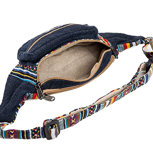Freakmandu Eco-Friendly Boho Hippie Style Hemp Fanny Pack Blue Hip Waist Bag for Hiking Running Jogging (Azure) - color: Azure