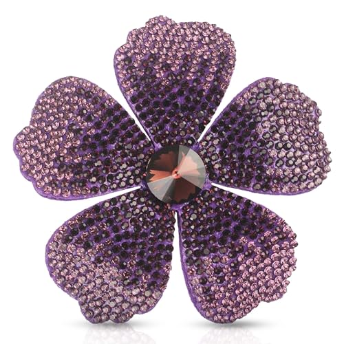 2.9 Inches Created Crystal Hibiscus Hawaiian Flower Hair Clips for Women | Boho Braids Artificial Flower Clips for Hair - color: Purple