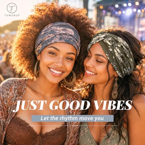 Wide Headbands for Women's Hair, 4 Pcs Hair bands – Vintage Turban Elastic Head Bands Adult Women Soft Head Wraps Knotted for Yoga & Workout – Summer Fashion Hair Accessories(Green flowers) - color: Green flowers