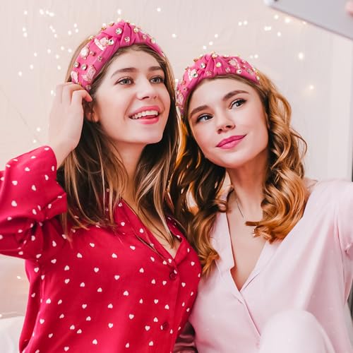 PANTIDE 2Pcs Western Jeweled Knotted Headband - Cowgirl boots Hat Rhinestone Crystal Embellished Headband Wide Top Knot Hairband Hair Accessories Birthday Gift for Cowboy Women Girls (Hot Pink) - color: Hot Pink Western 2Pcs