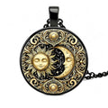 1pc Stunning Round Pendant Necklace - Unique Sun & Moon Pattern, Oil Painting Style Glass Mosaic, Alloy Construction, Trendy Sweater Chain, Fashionable Gift for Women - Christmas or Birthday Gift - color: Gray Moon (Black)