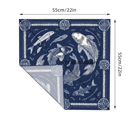 Head Scarf Hair Neck Scarves for Women Fashion Silk Satin Purse Bag Scarfs Handbags Bandana Neckerchief - color: Navy Blue Fish Nautical