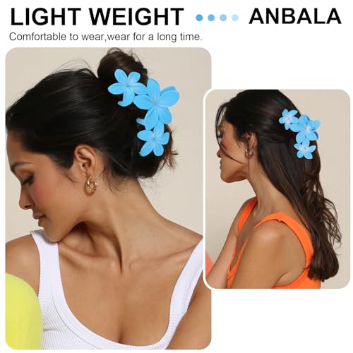 ANBALA 4PCS Flower Hair Clips Plumeria Hawaiian Claw Clips for Thick Hair Non-Slip Strong Hold Beach Accessories for Women Girls (Blue) - color: Blue