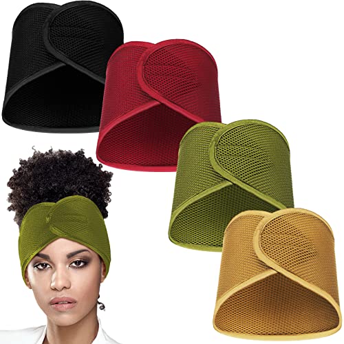 Haysandy 4 Pcs Mesh Hair Wrap for Women Pixie Hair Mesh Wrap Adjustable Pixie Cut Head Band for Sleeping Styling Makeup(Black, Wine Red, Khaki, Light Green) - color: Black, Wine Red, Khaki, Light Green