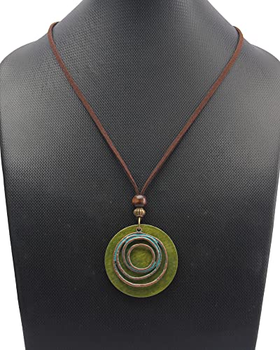 GelConnie Leather Cord Necklace Chain Multilayer Wooden Pendant Necklaces Vintage Jewelry Boho Long Sweater Necklace for Women Men - color: Circle Wood Leather Necklace