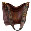 Hobo Bags for Women Crossbody Bag Guitar Strap Purse Vegan Leather Shoulder Handbags Boho Purses Tote Bucket Bag - color: Coffee