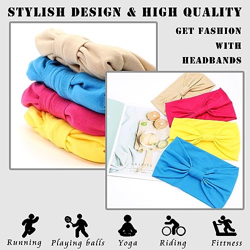 FULZTEY Wide Headbands for Women Non Slip Hairbands Thick Knotted Head Bands Yellow Turban Stretchy Workout Sport Yoga Bandanas Solid Color Hair Accessories for Female and Gilrs 4Pcs - color: Style 15