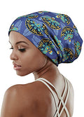 Adjustable Satin Lined Sleep Cap for Dreadlocks Curly Hair Large Head-Stay On Overnight - color: Blue Green