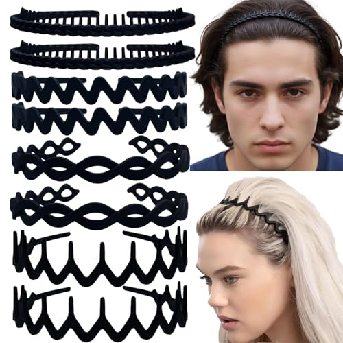 Set of 8 Non Slip Plastic Headbands for Women Men Teen and Girls, Black Matte Material Hair Bands, Wide and Skinny Head Bands with Teeth Comb (4 Styles Set 2) - size: 1 Count (Set of 8 headbands, 4 styles Set 2)