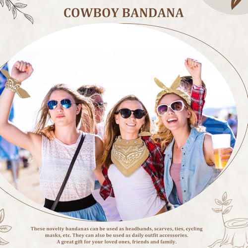 12 Pack Bandanas Unisex Paisley Cowboy Bandanas Bulk Multi Purpose Headband Scarf for Men Women Costume - color: Tan, style: Classic