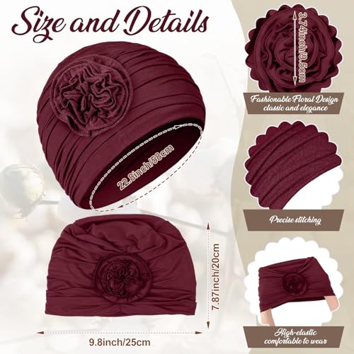 JenPen 4 Pcs Cotton Chemo Headwear for Women Turban Soft Cancer Head Scarf Hats Beanie Elastic Hair Wraps - color: Black, Gray, Wine Red, Blue