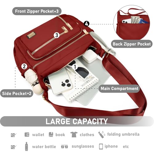 NPBAG Crossbody Bag for Women, Shoulder Purse Handbag Messenger Bag, Trendy Pocketbooks, Waterproof and Multi-Pockets - color: Red