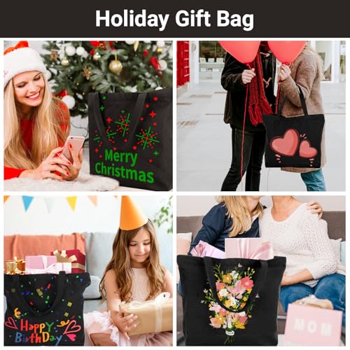 Segarty Black Canvas Tote, 12 Packs 16x15 inch Canvas Bags with Zipper, 12Oz Heavy Duty Reusable Plain Grocery Shopping Totes for Women Crafts Painting Embroidery, Gift Bags Bulk - size: 16.5"x13.4"x3.9", style: Black_12pcs