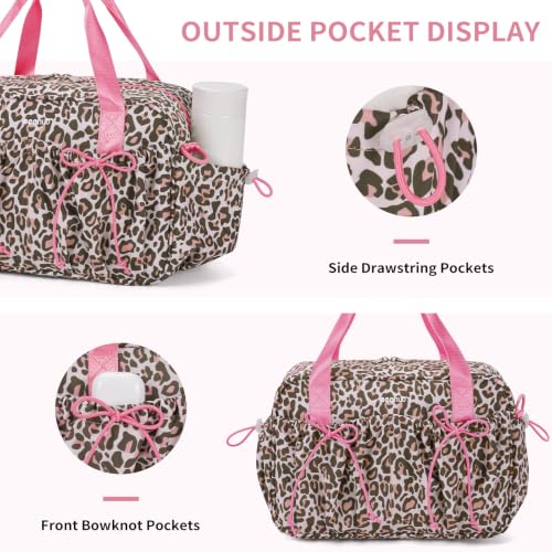 ECOHUB Small Gym Bag for Women, Mini Gym Duffle Bag with Wet Compartment, Bowknot Sports Bag, Cute Gym Tote Bag Dance Yoga Workout Travel Bags Pink Leopard Print - color: Pink Leopard Print