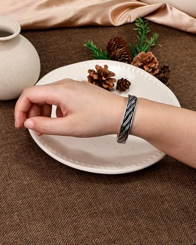 Vintage 925 Sterling Silver Bracelet, Exquisite Leaf Engraved Adjustable Bracelet, Vintage Jewelry Silver Bangle for Women