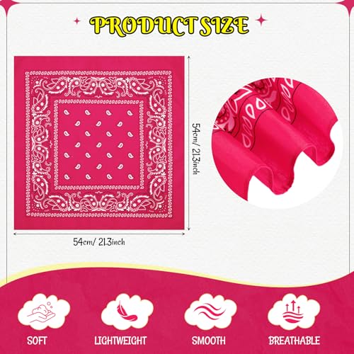 Bandanas Scarf with Leather Ring Floral Buckle Paisley Bandana Headwear Western Scarf Gifts for Women Men Halloween - color: Rose Red
