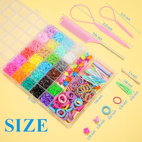 TsMADDTs Elastic Hair Ties, Colorful Hair Accessories for Baby Toddlers Kids Girls, 26 Colors Small Rubber Bands Set with Ties and Clips, Styling Tools - color: 26 Colors