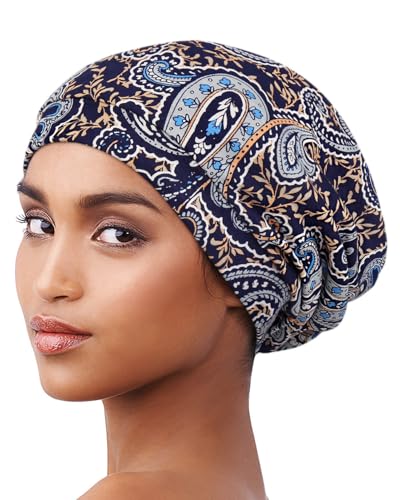 Alnorm Satin Lined Beanie Breathable Skullcap for Women with Cancer Hair Loss Navy Paisley - color: Navy Paisley
