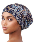 Alnorm Satin Lined Beanie Breathable Skullcap for Women with Cancer Hair Loss Navy Paisley - color: Navy Paisley