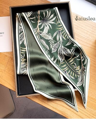 Purse Scarf For Handbags Head Scarves For Women's Hair Bags Scarfs Long Skinny Scarves Fashion Silky - color: A10-green Feather