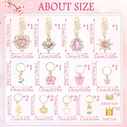 36PCS Pink Crystal Hair Jewelry Butterfly Braids Clips Flower Loc Jewelry Pearl Hair Charms Gold Hair Cuffs Rings Valentine's Day Braids Accessories for Women and Girls - color: Gold&Pink