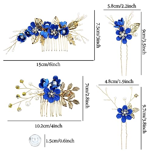 inSowni 20 Pack Classic White Dusty Pink Blue Flower Bridal Wedding Hair Side Combs+U-shaped Flower Hair Pins+Twist Spiral Pearl Hair Pins Pieces Headpieces Accessories for Brides Bridesmaids Women - color: Royal Blue