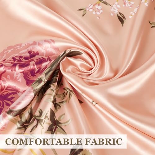 DRESHOW 35” Large Square Satin Head Scarf - 4Pcs Silk Accessories Classic Patterned Squares Beach Bandanas for Women - color: 4 Pcs Printed: Light Pink, Red, Army Green, Beige