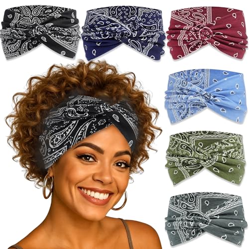 6 Pack Boho Headbands for Women African Wide Twist Turban Hair Wrap for Women Stretchy Non-Slip Yoga Sport Workout Non-slip Hair Bands Accessories - color: Multicolor-2