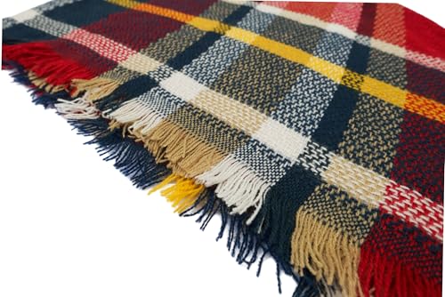 Wander Agio Womens Warm Long Shawl Winter Wraps Large Scarves Knit Cashmere Feel Plaid Triangle Scarf - color: Big Wine Red 25