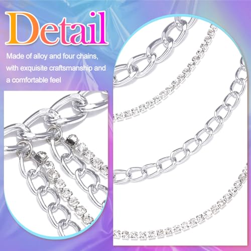 Nicute Gold Chain Belt Layered Waist Chain Sparkly Body Chain Jewelry for Women - color: Silver