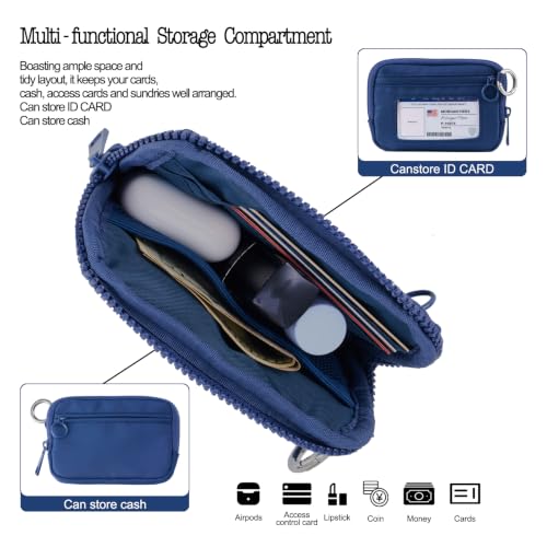 Wristlet Wallet for Women Mini Zip Card Case with Clear ID Window Zipper Coin Purse Lightweight Portable Keychain Wallet - color: Darkbule