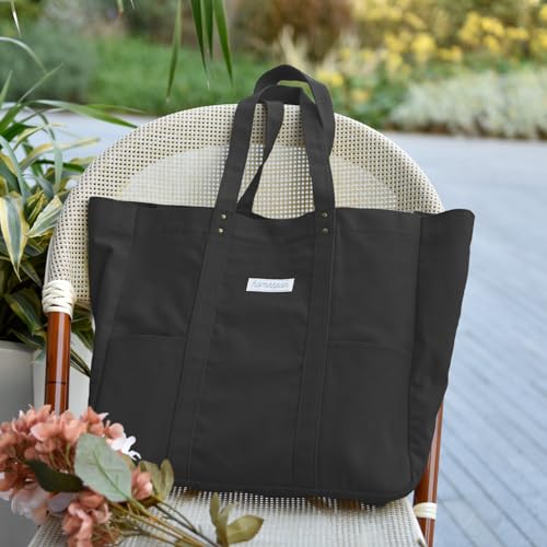 HOMESPON Large Canvas Tote Bag for Women Everything Bag with Pockets and Laptop Sleeve - color: Black