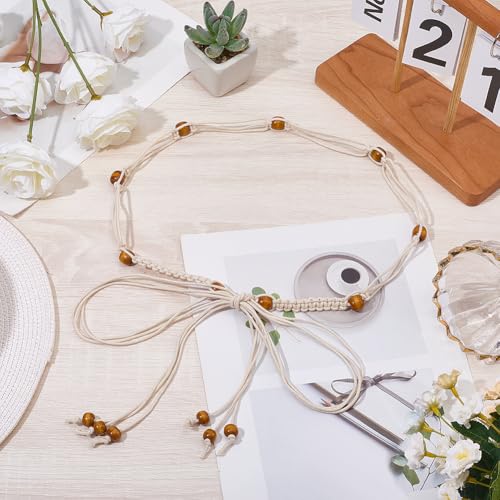 CRASPIRE Boho Braided Rope Belt Beaded Tassel Belts Western Woven Thin Tie Adjustable White Bohemian Handmade Cord 67in Long Skinny Strap Chain Wood Beads for Women Lady Dress Cloth Outfit Skirt Wrap - color: White