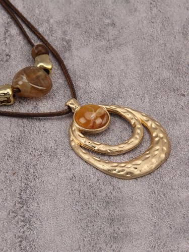 GelConnie Boho Necklaces for Women Cowgirl Necklace Stone Leather Cord Pendant Necklaces With Beads Long vintage Layered Choker Necklace - style: Brown Boho Necklace