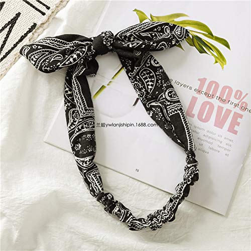 Hairband 6 Pack - Elastic Paisley Bandana Headwraps with Rabbit Ear Bow, Cotton Spandex Stretchy Headbands for Women, Hair Accessory for Hair Styling, Yoga, Jogging - 6 Colors - color: 6 Colors Rabbit Ear Headwraps