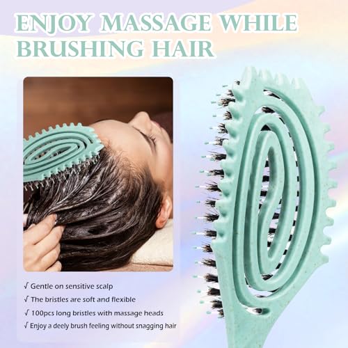 Curl Defining Hair Brush for Curly Hair Fast Blow Drying Styling Hairbrush | Boar Bristle Hair Brush Gentle Detangling for Women Girls Long Wavy Thin Fine Hair Wet Dry Use, Smoothing Hair No Tangle - color: Turquoise